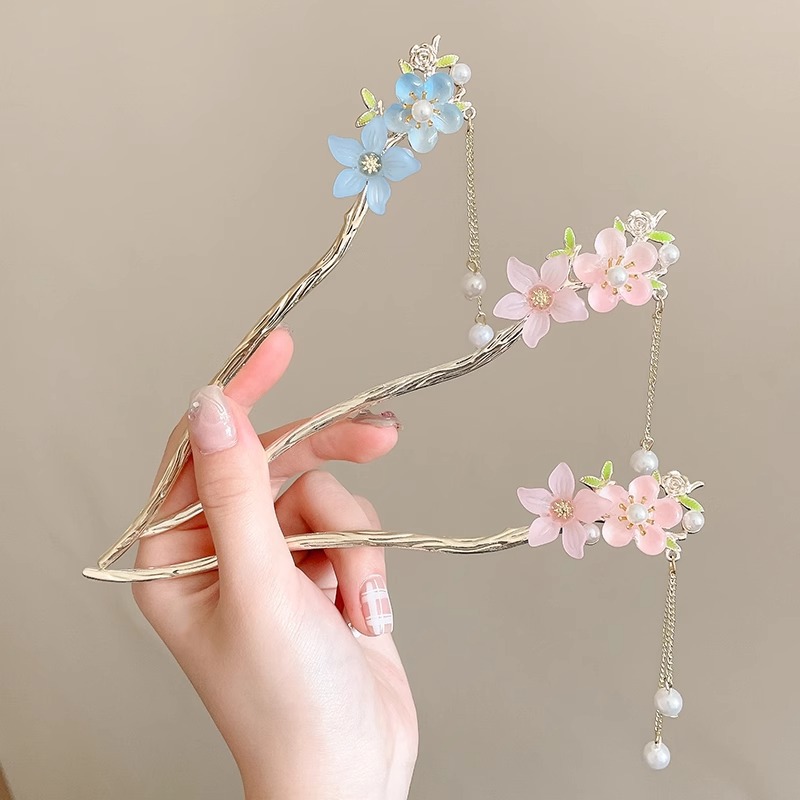 Pequeña flor de melocotón perilla antiguo clip de cabello de estilo moderno clip de cabello de alto nivel para niños cheongsam accesorios de ropa de estilo chino clip de cabello tocado