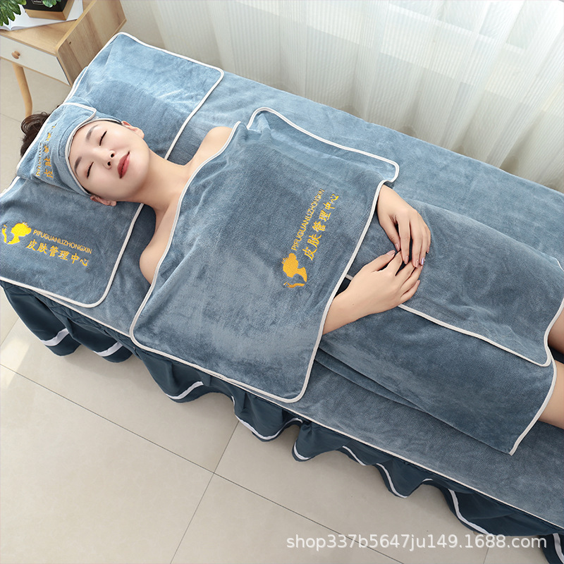 Customized beauty salon towels with free logo, absorbent head towel with hole, bed sheet, skin care bath towel set Customized beauty salon towels with free logo, absorbent head towel with hole, bed sheet, skin care bath towel set