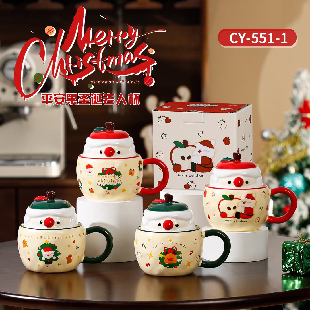 Creativa de dibujos animados Apple taza de Navidad con tapa de regalo personalidad taza de café de alto valor encantador taza de agua para parejas