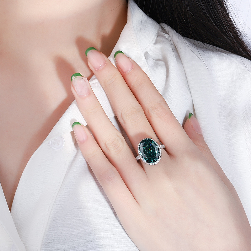 Zhuang Sheng joyería S925 plata color tesoro de alto carbono diamante flash roto hielo corte Paloma huevo Hao incrustaciones anillo cerrado 12*16