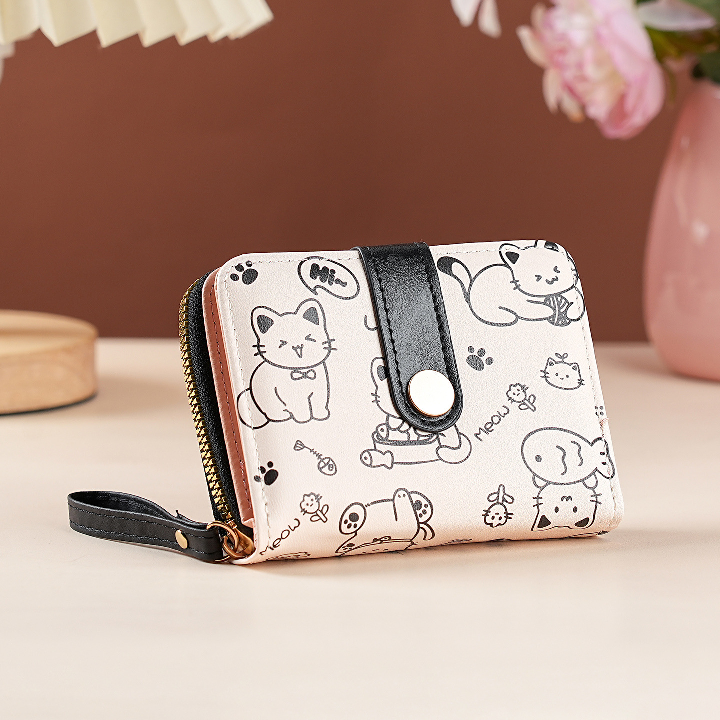 Cartera corta para mujeres nuevo lindo dibujo animado japonés estudiantes plegables cremallera bolsa de cambio bolsa de tarjetas