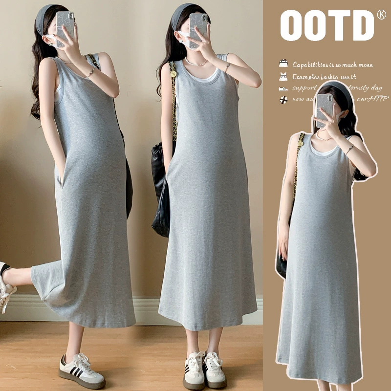 Summer clothing for pregnant for leisure, fashionable sleevless dress, Korean style, fitted