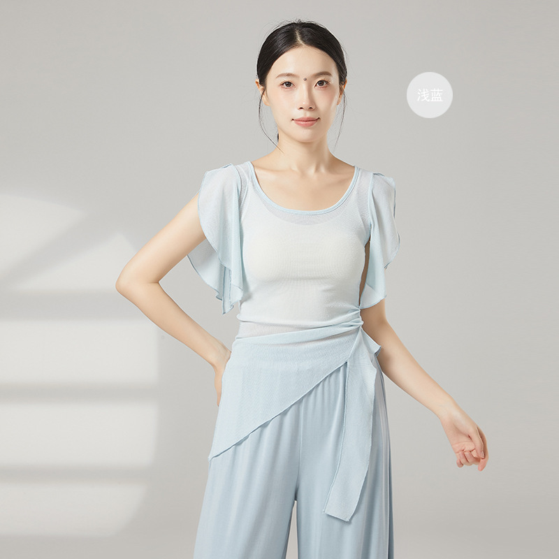 クラシックダンスガーゼ夏ボディトレーニング服女性モダンダンスダンス服女性半袖練習服トップ|undefined