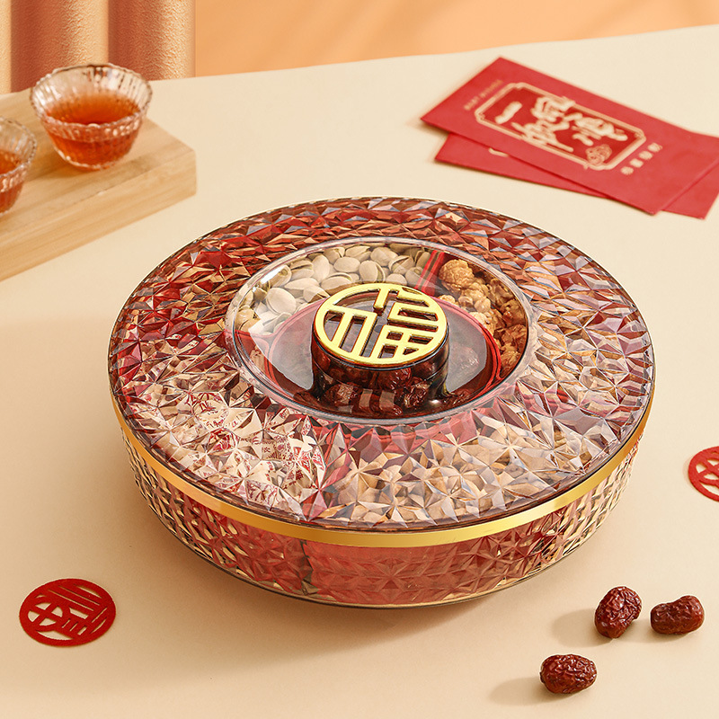 Wedding festive golden Fu candy box living room dried fruit plate home new year fortune cat fruit plate grid light luxury high color value Wedding festive golden Fu candy box living room dried fruit plate home new year fortune cat fruit plate grid light luxury high color value