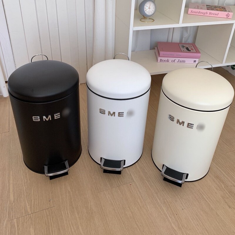 Italy [Si m Ge] Household Simple Stainless Steel Living Room Bedroom 12L Large Capacity Foot-Operated Trash Can with Lid