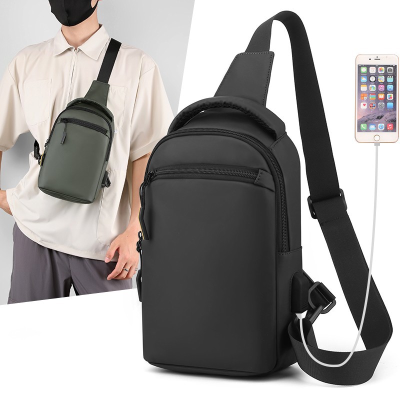 Nouveaux hommes grande capacité mode décontracté sac à bandoulière poitrine Portable et multifonctionnel USB Nylon poitrine sac à bandoulière sac à bandoulière_voghion.com