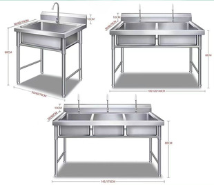 Single, Double and Three-Slot Canteen Kitchen Sink, Sink with Platform, Commercial Stainless Steel Sink, Household Others