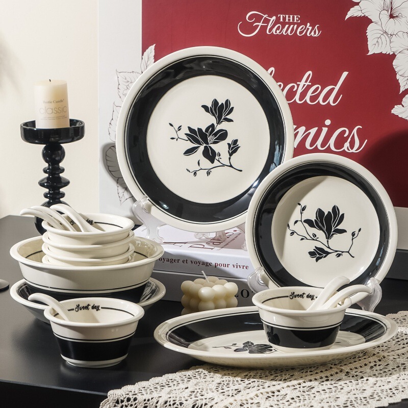 New Underglaze Color Tulip Tableware Set, Retro High-End Bowls, Dishes and Plates Combination Housewarming Gift Wholesale