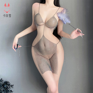 Kamei Snow Sexy Lingerie Fishnet Chain Transparent Temptation Dress Hot Shiny Nightclub Uniform 2135