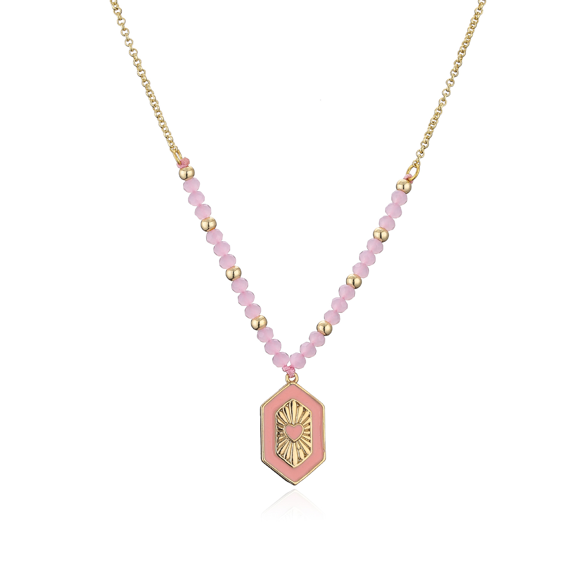 Hexagon Color Drop Nectarine Heart Beads Copper Necklace Wholesale Nihaojewelry