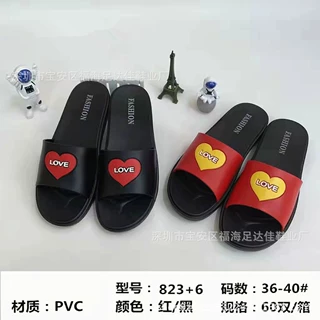 台德联热款黑底入耳平底女拖鞋防滑耐磨室内外厂家直批发823+6