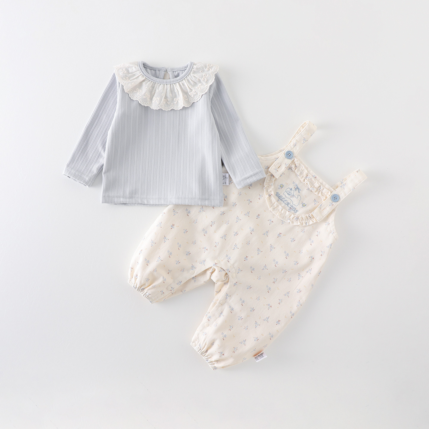 女童长袖t恤春秋2025新款儿童秋装女宝宝娃娃领上衣森系背带裤