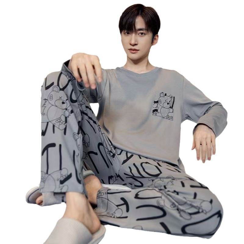 Nuevos pijamas de hombre primavera y otoño algodón de manga larga juveniles se pueden usar con un conjunto de ropa de casa de otoño grande estilo coreano