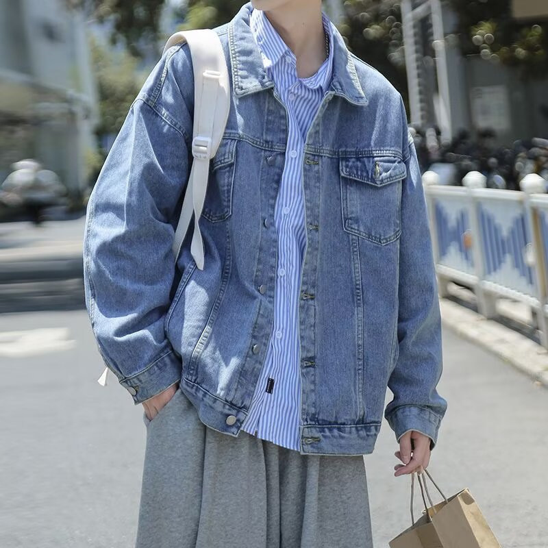 2026 workwear denim jacket for men, autumn Hong Kong style, lapel jacket, loose fit, plus size, retro casual top 2026 workwear denim jacket for men, autumn Hong Kong style, lapel jacket, loose fit, plus size, retro casual top