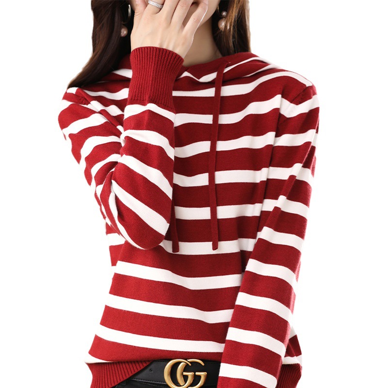 Primavera, Otoño e Invierno Nuevo suéter con capucha suelta ropa exterior a rayas suéter de las mujeres de manga larga suéter de lana estilo coreano