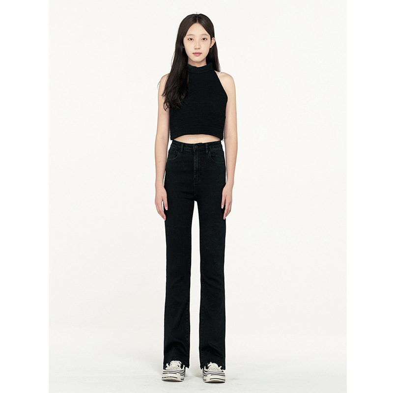 Manufacturer Customized Women's Jeans New High-Waisted High-Elastic Velvet Horseshoe Pants Slightly Flared Side Slit Jeans