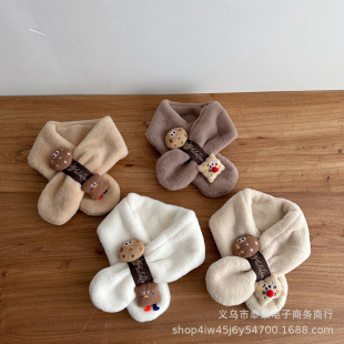 Winter Children's new pure color cartoon biscuit expression plush cross neck protection scarf boys and girls warm small scarf