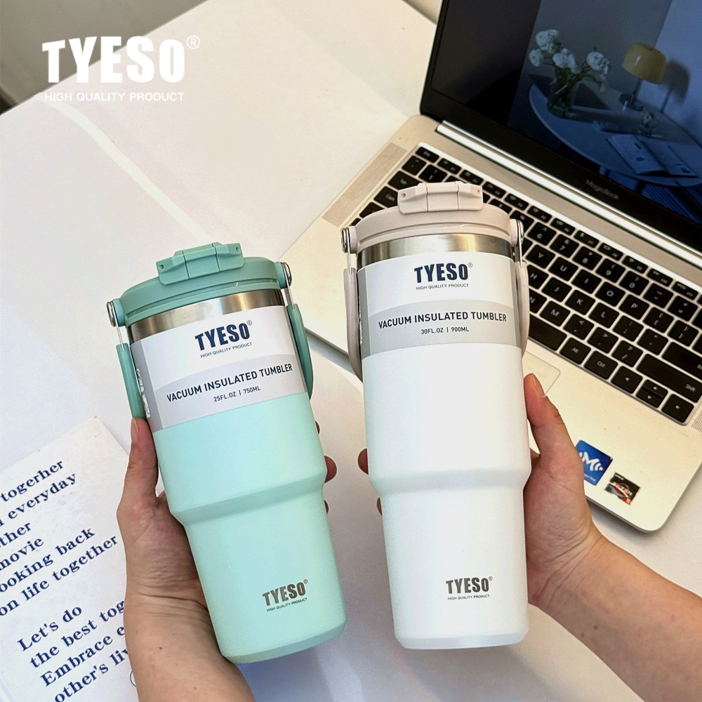 TYESO泰硕冰霸杯手提双饮大容量车载保温杯带吸管咖啡杯保冷新款