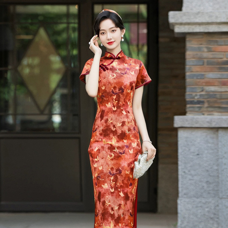 반팔롱치파오 [옥나비]-버건디