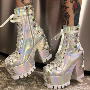 Platform Shoes Lolita Punk Diablo Lolita Cosplay Shoes Women's silver Strap Boots