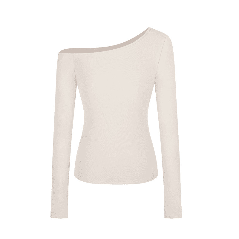 Camiseta de manga larga de hombro inclinado puro otoño y invierno nuevo diseño delgado de principios de otoño caliente sensación de moda de blusa universal