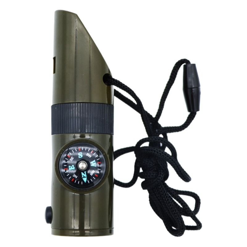 Al Aire Libre 7-en-1 silbato multifuncional silbato de supervivencia silbato salvavidas con termómetro de luz LED Brújula 7-en-1
