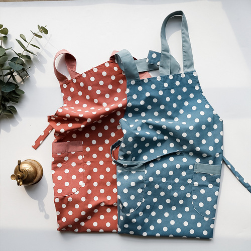 Korean-style fashionable quick-dry tank top-style apron, Japanese dotted striped fresh kitchen apron