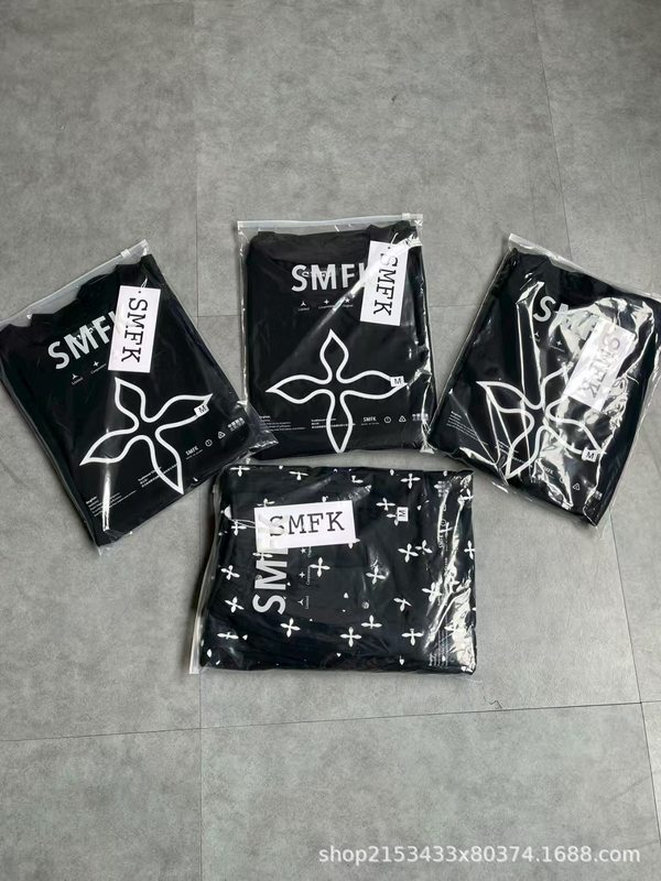 高品质SFMK十字架印花复古阔身宽松圆领纯棉百搭黑T恤休闲打底衫|undefined