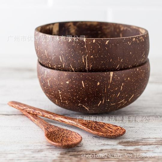 Estilo japonés tazón de coco cáscara de coco viejo cáscara de coco tazón de madera de coco almacenamiento transfronterizo de madera cáscara de coco comercio exterior al por mayor