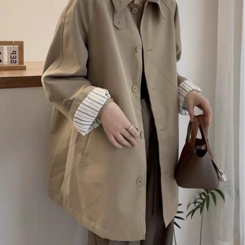 卡其色风衣外套女2025年秋季新款韩版感宽松中长款休闲上衣|undefined