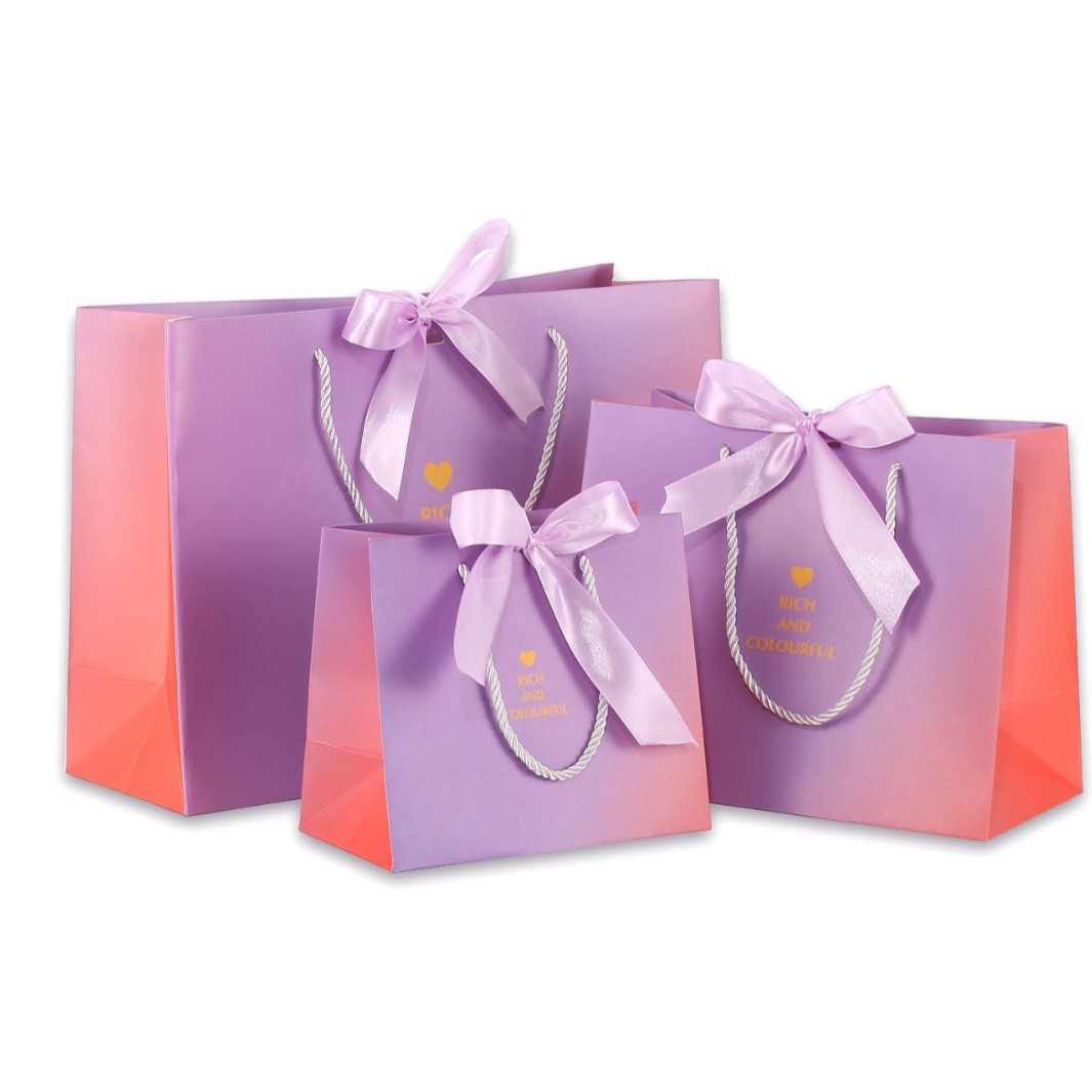 Bolso de empaquetado degradado púrpura bolsa de regalo degradado tienda de ropa bolso bolsa de papel bolsa de regalo con logotipo impreso