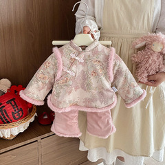 婴儿冬装中国风汉服冬季女宝宝加厚新中式分体套装拜年服周岁礼服