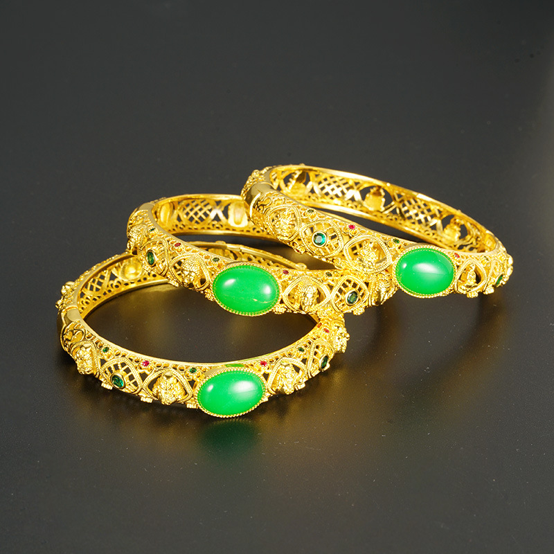 Antiguo oro vietnamita pulsera hueca de jade de oro de arena mujer estilo palacio estilo retrógrado temperamento rico Yiwu accesorios al por mayor