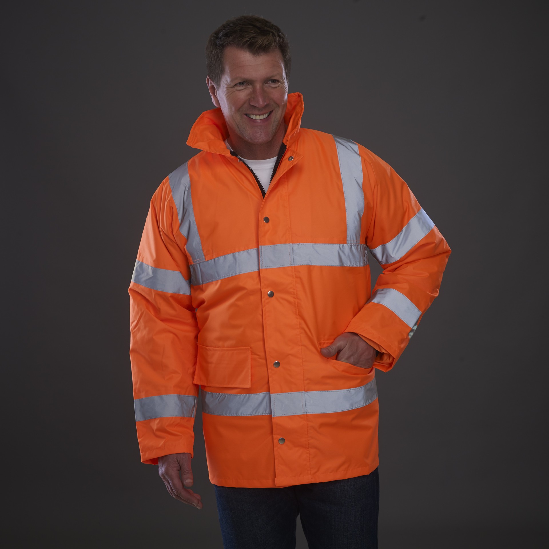 Chaqueta reflectante de invierno con forro de algodón | Impermeable, multibolsillo, 300D Oxford | Alta visibilidad