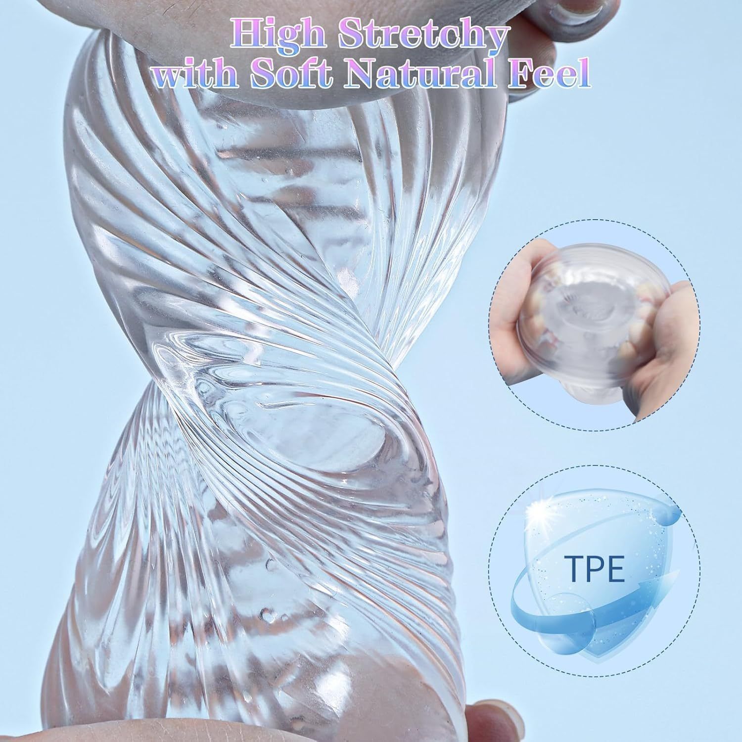 Transparent TPE Spiral Manual Masturbation Cup with Suction Grip, Gen 5 Delay Trainer — detail image 5