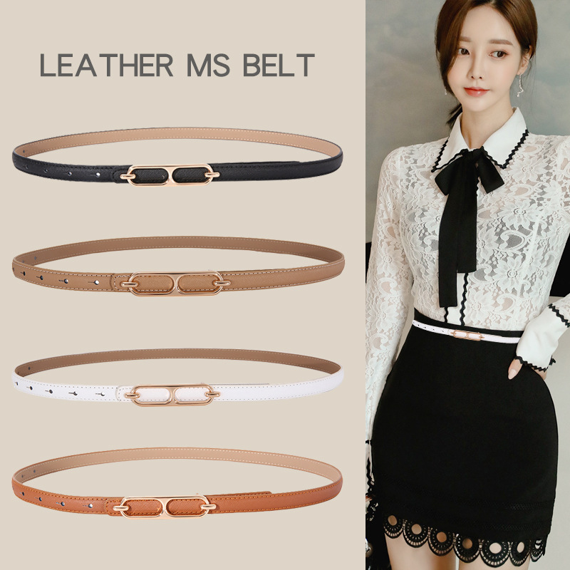 Leather belt female leather pure leather minimalist veranda female thin decorative belt fine dress dress skirt fashion trousers