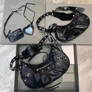 25 new women's handbag motorcycle bag underarm bag rivet tassel three-in-one month tooth pleated cowhide single shoulder slung women's bag