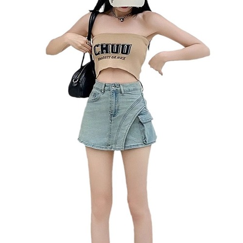 0208 Hot Girl Personality High Waist Short Skirt Summer New Retro Old Fashioned Irregular A-Shape Half-Skirt 