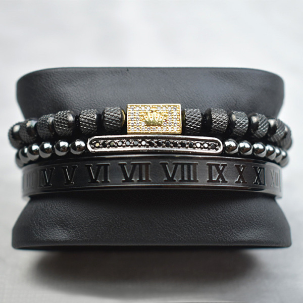 Copper woven bracelet with zircon stainless steel