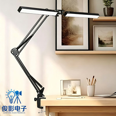 Double head LED Long Arm fold Table lamp bedroom Bedside read study work Clip 2 student Eye protection lamp