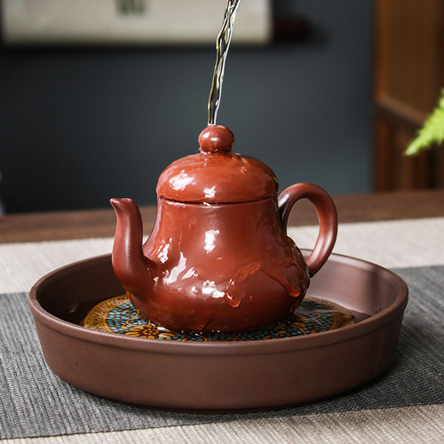 IYR7 Chaozhou Hand-Pulled Teapot Small Capacity Zine Clay Water-Splitting Teapot Household Handmade Ancient Style Purple Clay Teapot Gongfu Tea Set Brewer