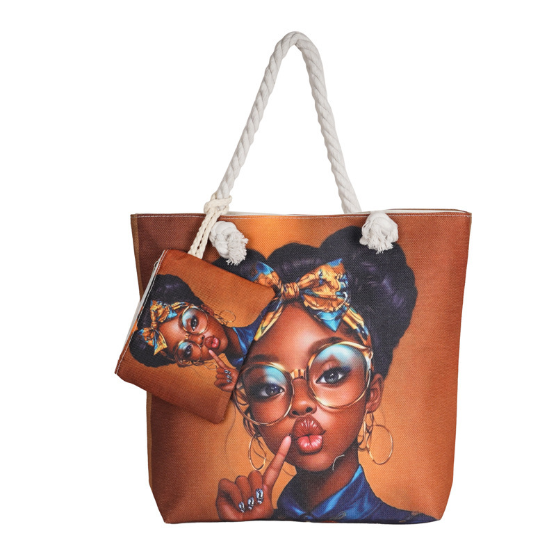 New Tote Bag Canvas Printed Portable Beach Bag Large Capacity Double-Sided Pattern Comes with a Small Bag Simple Fashion Shopping Bag