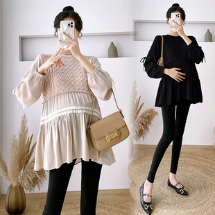In Stock 2024 New Korean Style Maternity Autumn Clothing Fashionable Slim Outer Wear Long-Sleeved Babydoll Tops