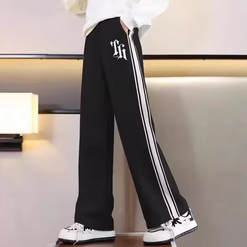 2025春の新作ガールズパンツ、ワイドレッグパンツ、子供用ストレートスウェットパンツ、春と秋の女の子の大きな子供用スウェットパンツ、ストリートウェア|undefined
