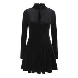 BSK&TRAF女装2025年冬季新款欧美风时尚简约旗袍金丝绒迷你连衣裙