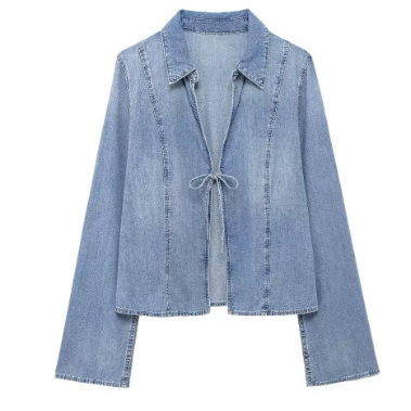 European and American Cross-Border Amazon 2024 Spring and Summer New Style Sweet and Cute Tie-Up Lapel Slim-Fit Cardigan Top for Women European and American Cross-Border Amazon 2024 Spring and Summer New Style Sweet and Cute Tie-Up Lapel Slim-Fit Cardigan Top for Women