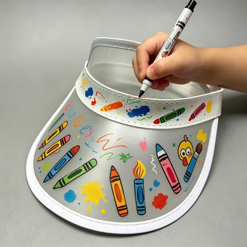 Children's Painting Hat Transparent Anti-Stain DIY Hand-Painted Blank Graffiti Sun Hat Student Creative Art Hand-Painted Hat Summer
