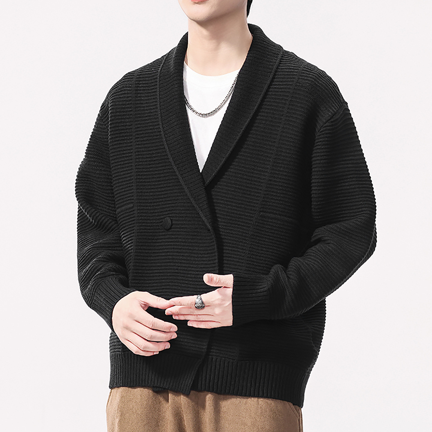 Cardigan de punto de doble botón hombre otoño invierno suéter casual negro marrón marca doméstica de primera y segunda línea China
