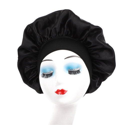 Amazon Adult Simulation Silk Wide Brim Sleep Hat Postpartum Bath Hat Hair Protection Hat Satin Fabric Hat European and American Style