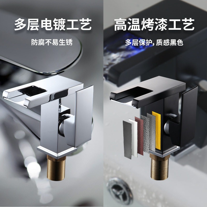 Grifo Mezclador de Cascada para Lavabo de Acero Inoxidable, con Luz LED, para Lavabo de Baño